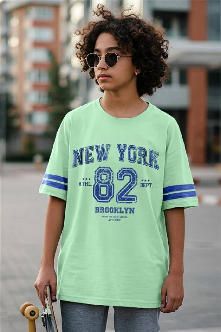 New York Mint Green Oversized Graphic Printed Boys T-shirt
